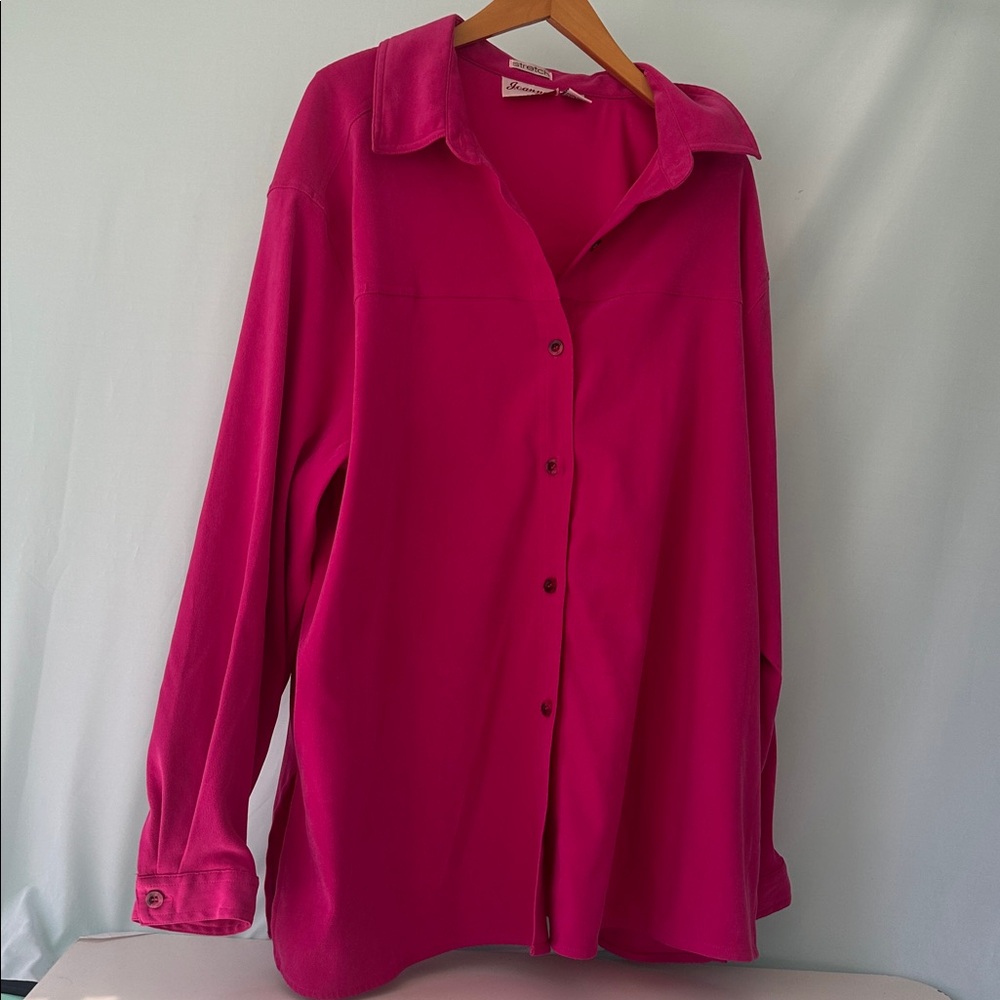 Joanne Fuschia Velvetier Button Up Blouse 2X Oversized